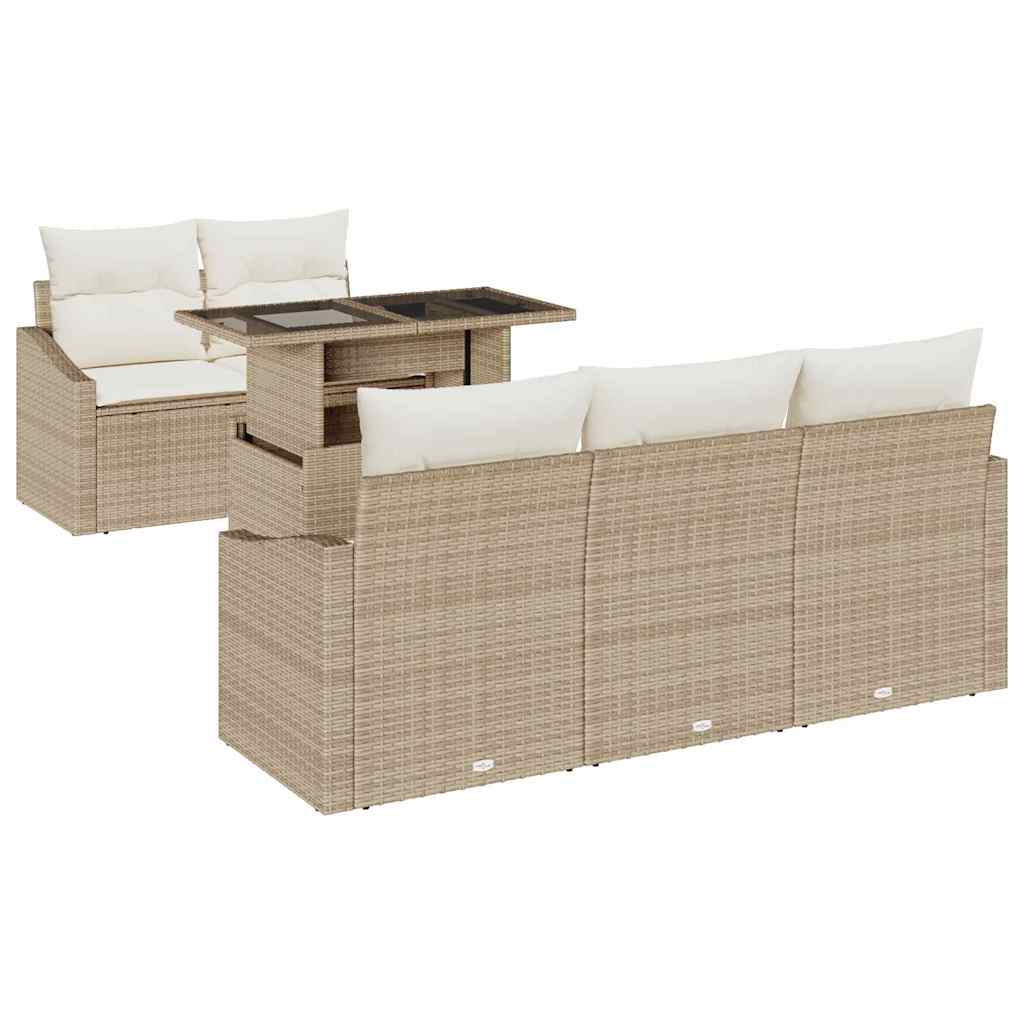 Tuin Sofa Set met opslag 6 pcs Beige Poly riet is nu te koop bij PeponiXL, paradijselijk wonen!