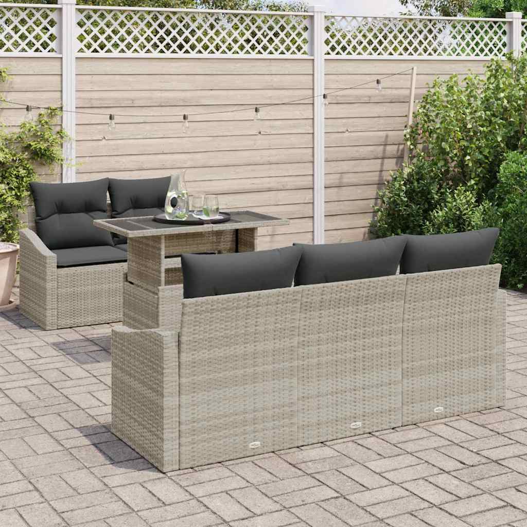 Tuin Sofa Set met kussen 6 pcs Lichtgrijs poly rattan is nu te koop bij PeponiXL, paradijselijk wonen!