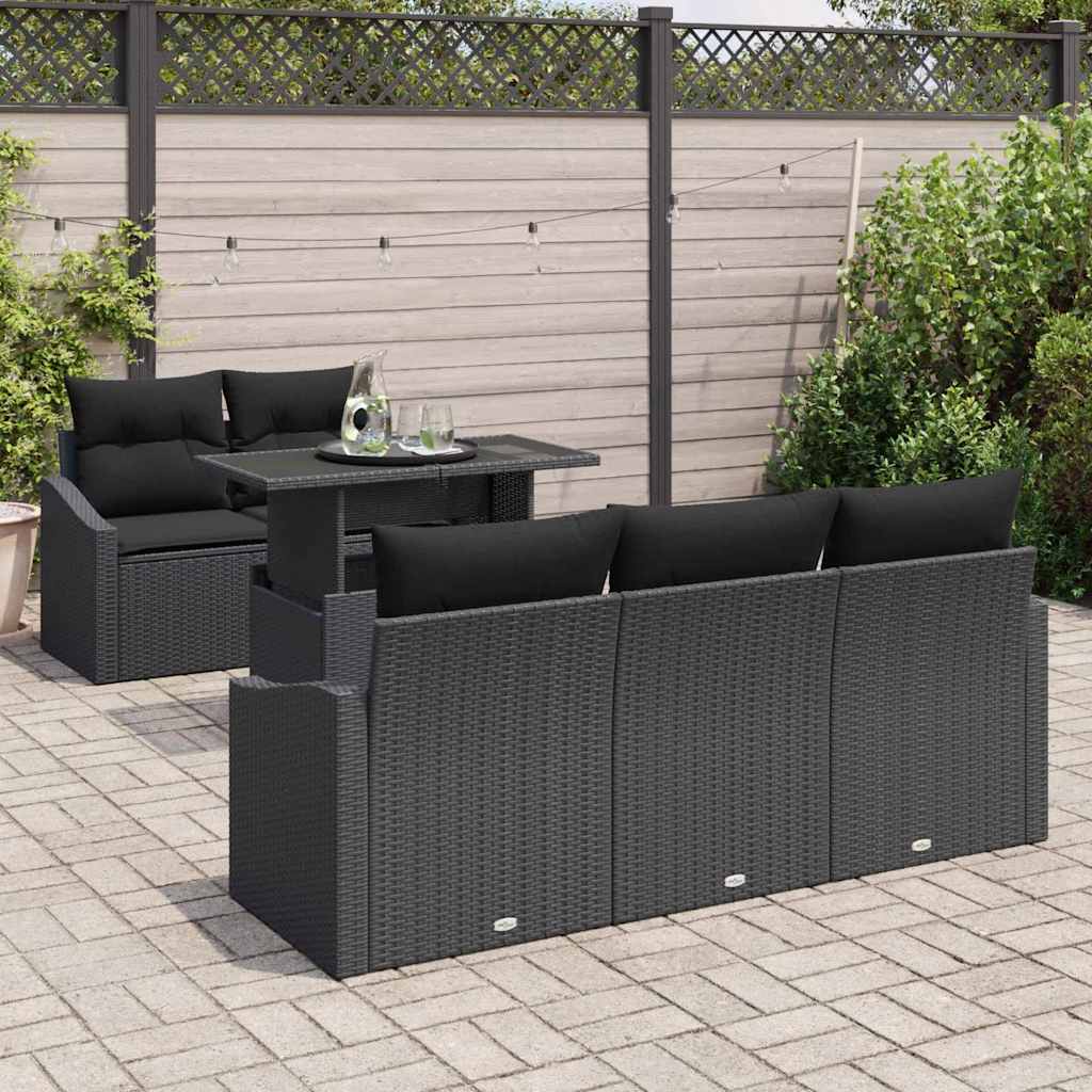 Tuin Sofa Set met kussen met opslag 6 pcs Zwart poly rattan is nu te koop bij PeponiXL, paradijselijk wonen!