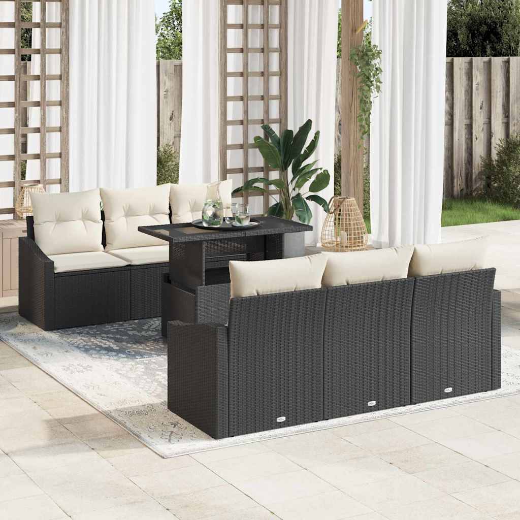 Tuin Sofa Set met kussen met opslag 7 pcs Zwart poly rattan is nu te koop bij PeponiXL, paradijselijk wonen!