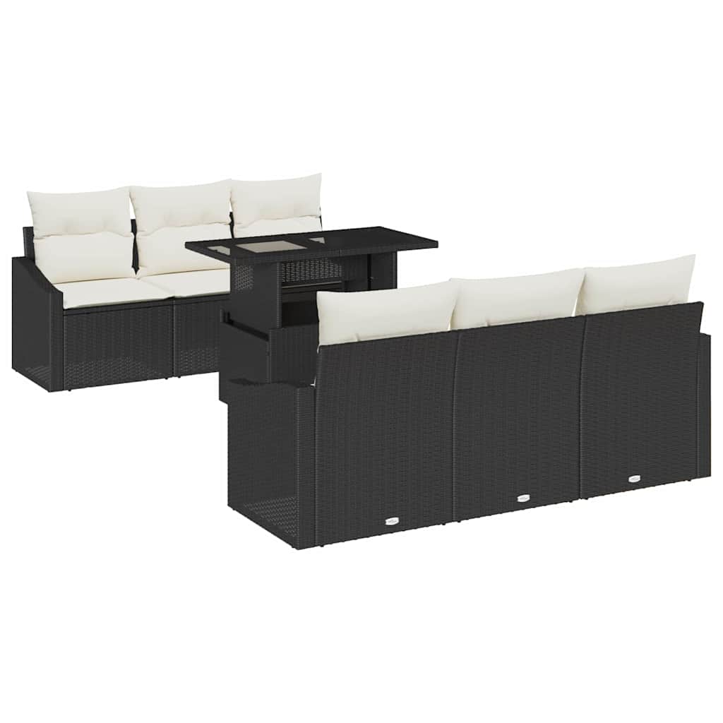Tuin Sofa Set met kussen met opslag 7 pcs Zwart poly rattan is nu te koop bij PeponiXL, paradijselijk wonen!