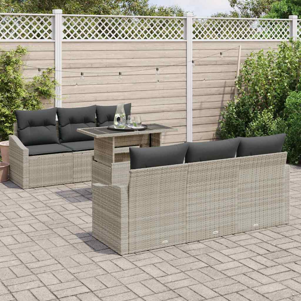 Tuin Sofa Set met opslag 7 pcs Lichtgrijs Poly riet is nu te koop bij PeponiXL, paradijselijk wonen!