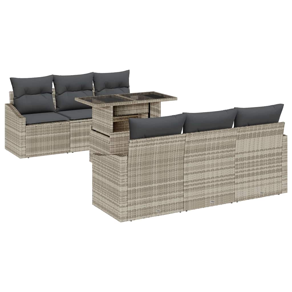 Tuin Sofa Set met opslag 7 pcs Lichtgrijs Poly riet is nu te koop bij PeponiXL, paradijselijk wonen!
