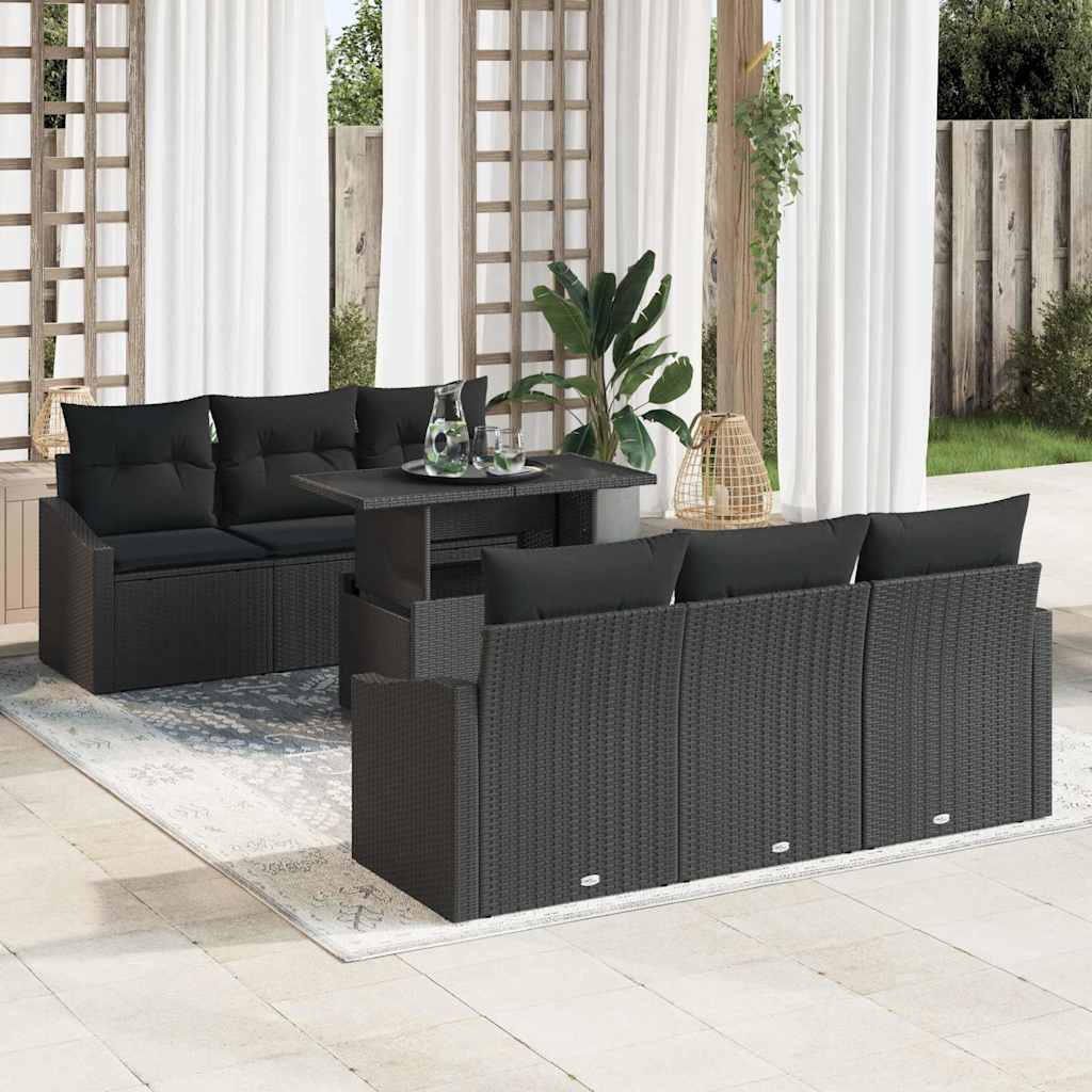 Tuin Sofa Set met kussen met opslag 7 pcs Zwart poly rattan is nu te koop bij PeponiXL, paradijselijk wonen!