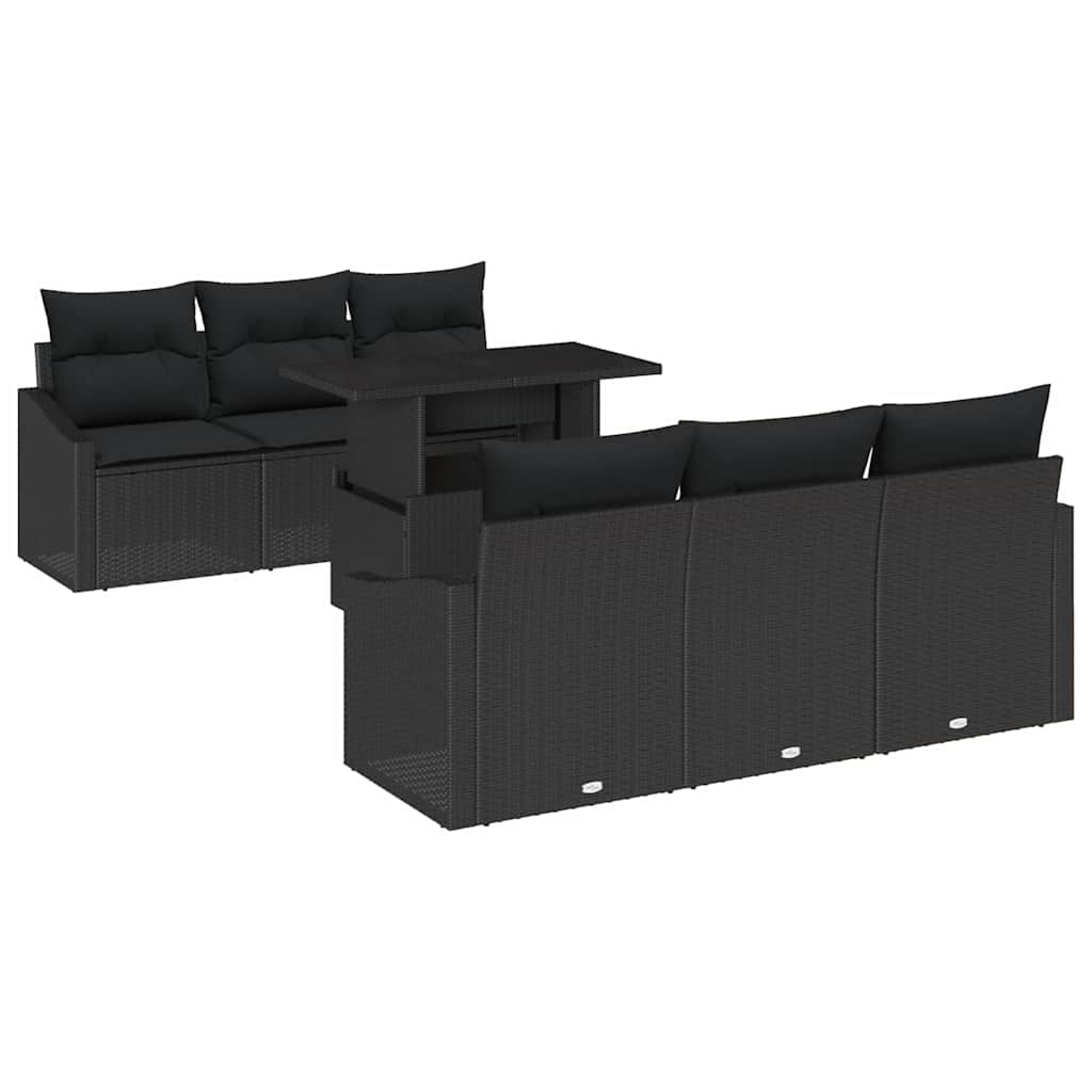 Tuin Sofa Set met kussen met opslag 7 pcs Zwart poly rattan is nu te koop bij PeponiXL, paradijselijk wonen!