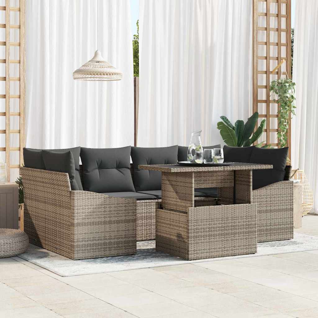 Tuin Sofa Set met opslag 7 pcs Grijs Poly riet is nu te koop bij PeponiXL, paradijselijk wonen!