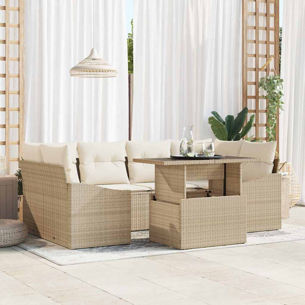 Tuin Sofa Set met opslag 7 pcs Beige Poly riet is nu te koop bij PeponiXL, paradijselijk wonen!