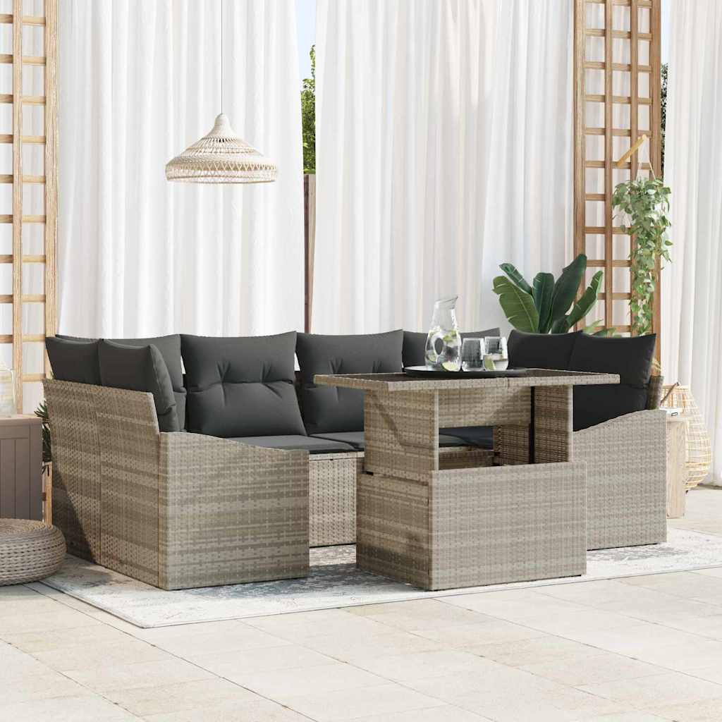 Tuin Sofa Set met opslag 7 pcs Lichtgrijs Poly riet is nu te koop bij PeponiXL, paradijselijk wonen!