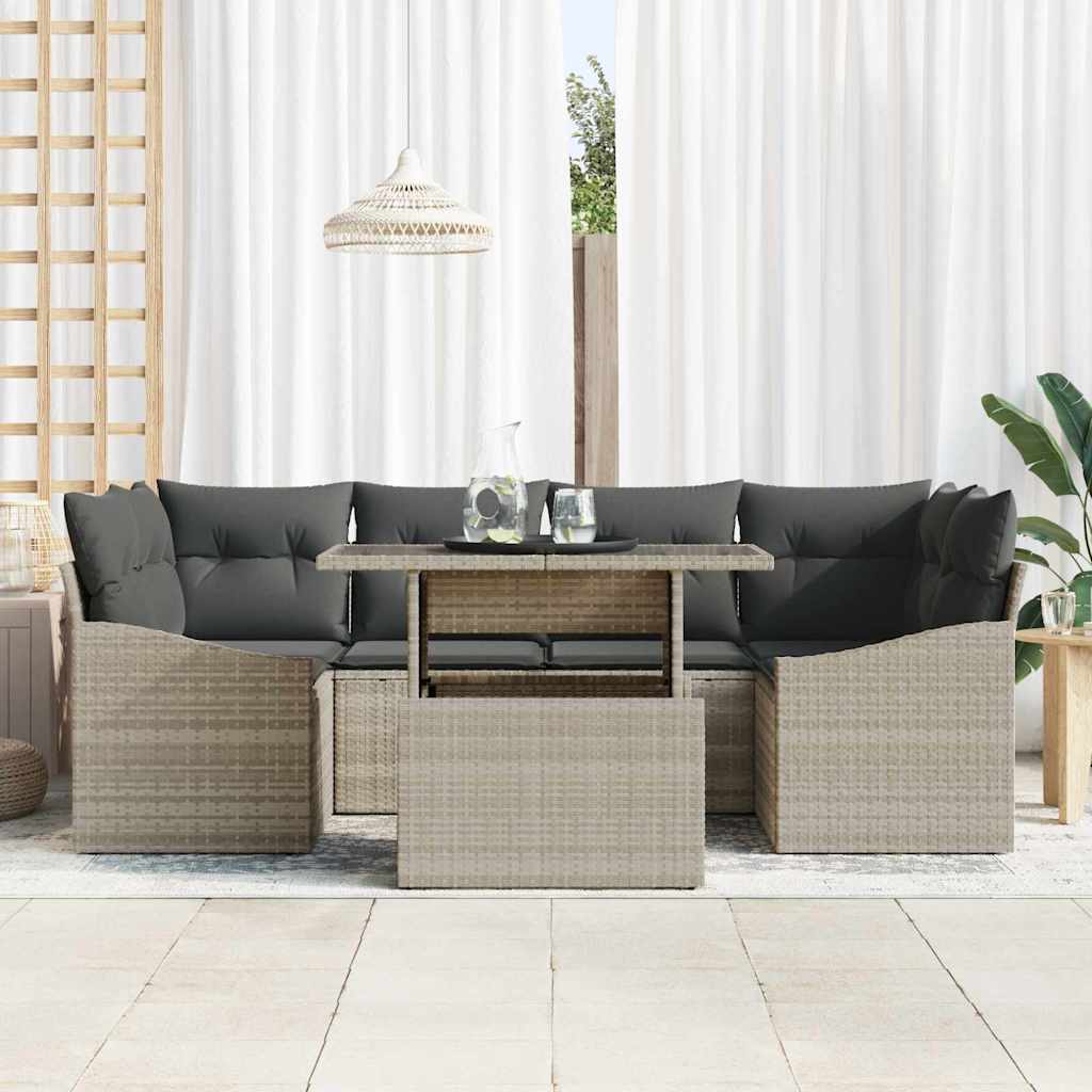 Tuin Sofa Set met opslag 7 pcs Lichtgrijs Poly riet is nu te koop bij PeponiXL, paradijselijk wonen!