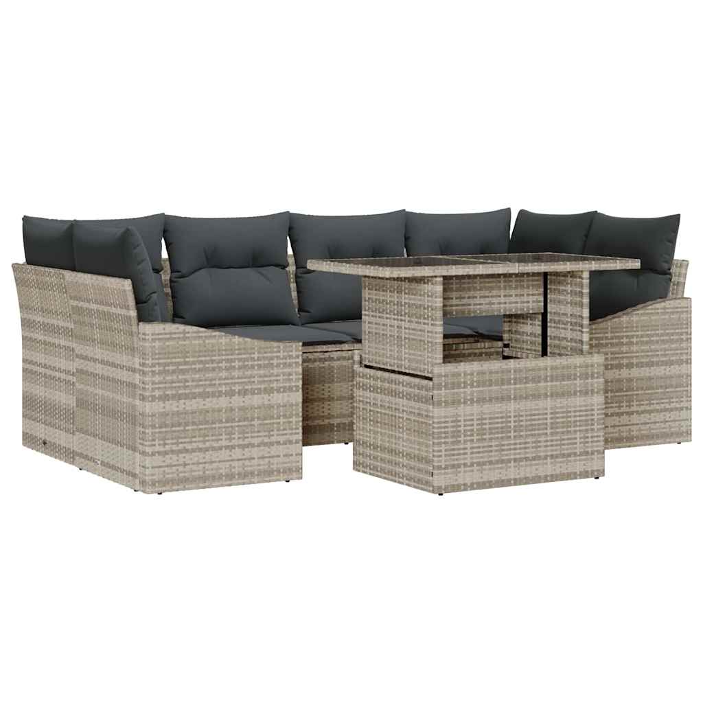 Tuin Sofa Set met opslag 7 pcs Lichtgrijs Poly riet is nu te koop bij PeponiXL, paradijselijk wonen!