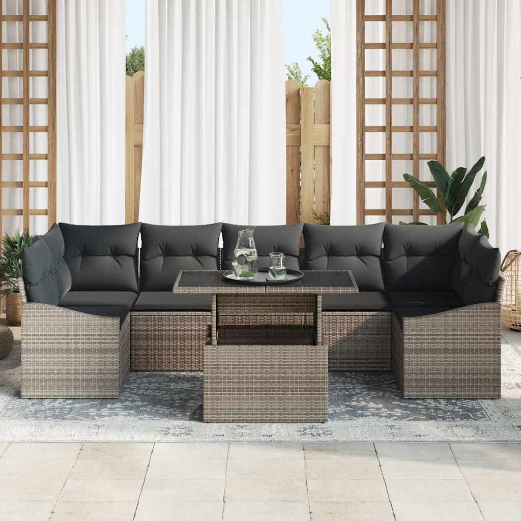 Tuin Sofa Set met kussen met opslag 8 pcs Grijs poly rattan is nu te koop bij PeponiXL, paradijselijk wonen!