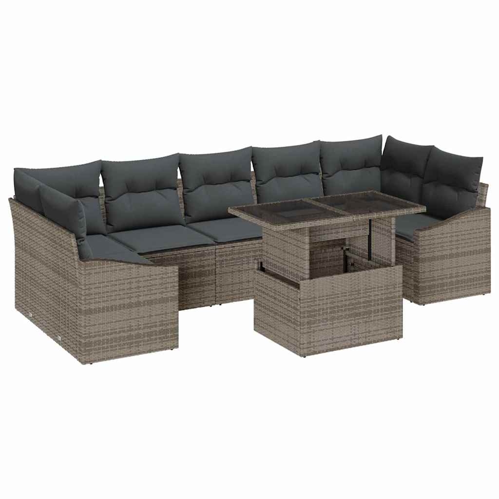 Tuin Sofa Set met kussen met opslag 8 pcs Grijs poly rattan is nu te koop bij PeponiXL, paradijselijk wonen!