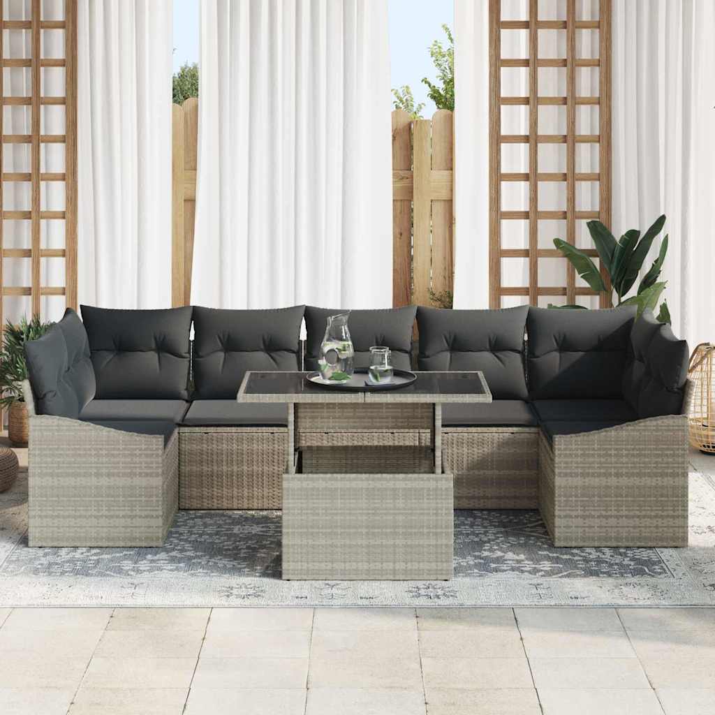 Tuin Sofa Set met opslag 8 pcs Lichtgrijs Poly riet is nu te koop bij PeponiXL, paradijselijk wonen!