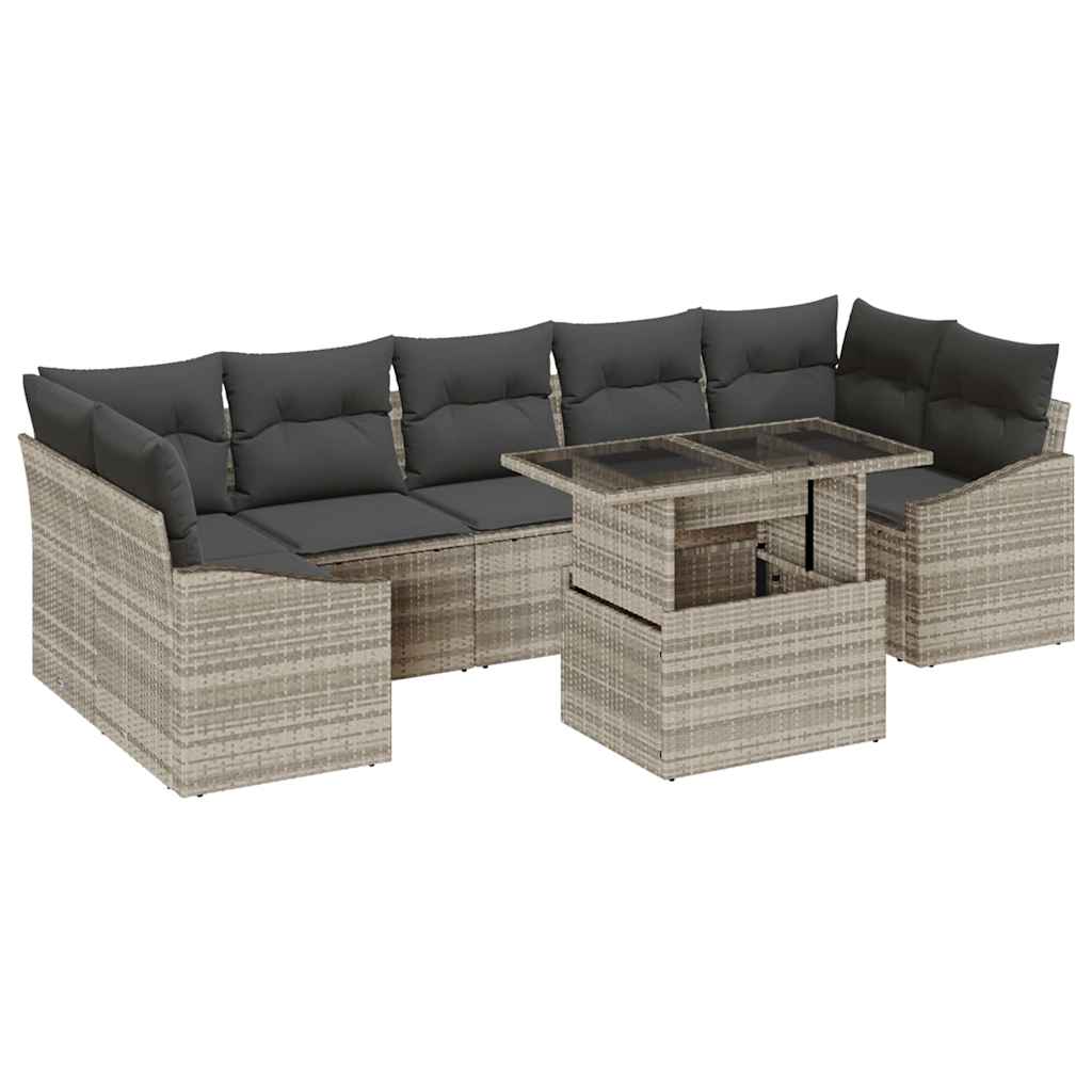 Tuin Sofa Set met opslag 8 pcs Lichtgrijs Poly riet is nu te koop bij PeponiXL, paradijselijk wonen!