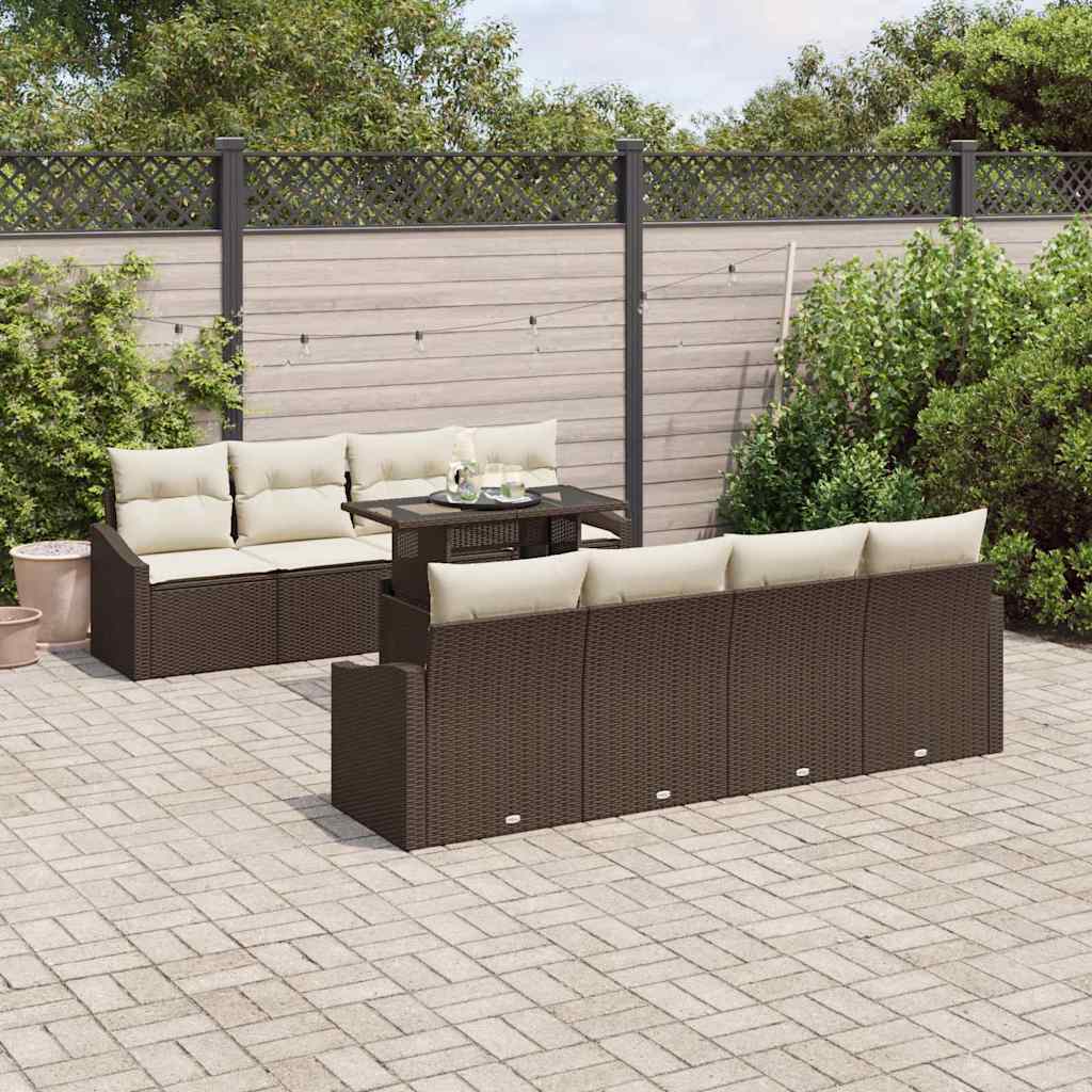 Tuin Sofa Set met kussen met opslag 9 pcs Bruin poly rattan is nu te koop bij PeponiXL, paradijselijk wonen!
