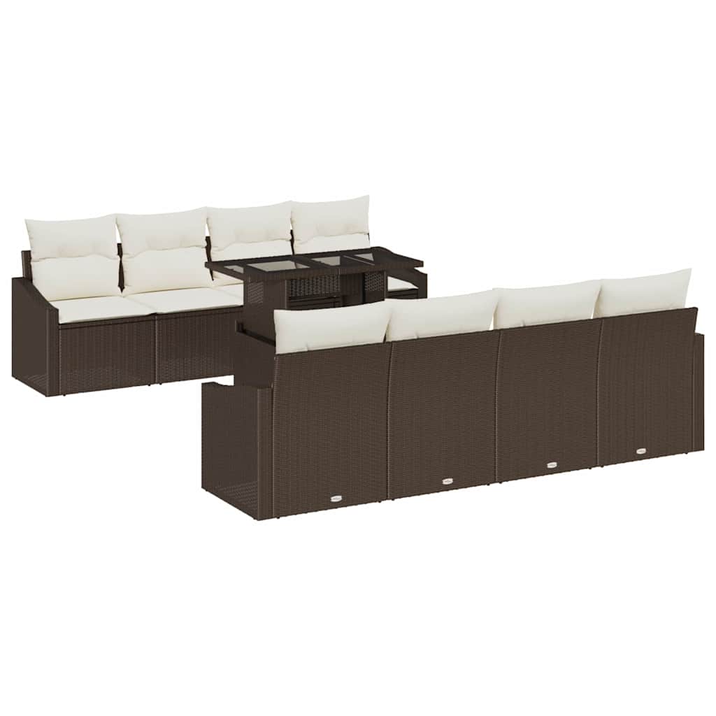 Tuin Sofa Set met kussen met opslag 9 pcs Bruin poly rattan is nu te koop bij PeponiXL, paradijselijk wonen!
