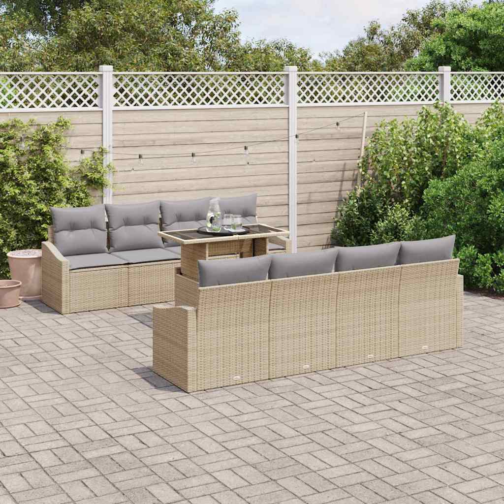 Tuin Sofa Set met kussen met opslag 9 pcs Beige poly rattan is nu te koop bij PeponiXL, paradijselijk wonen!
