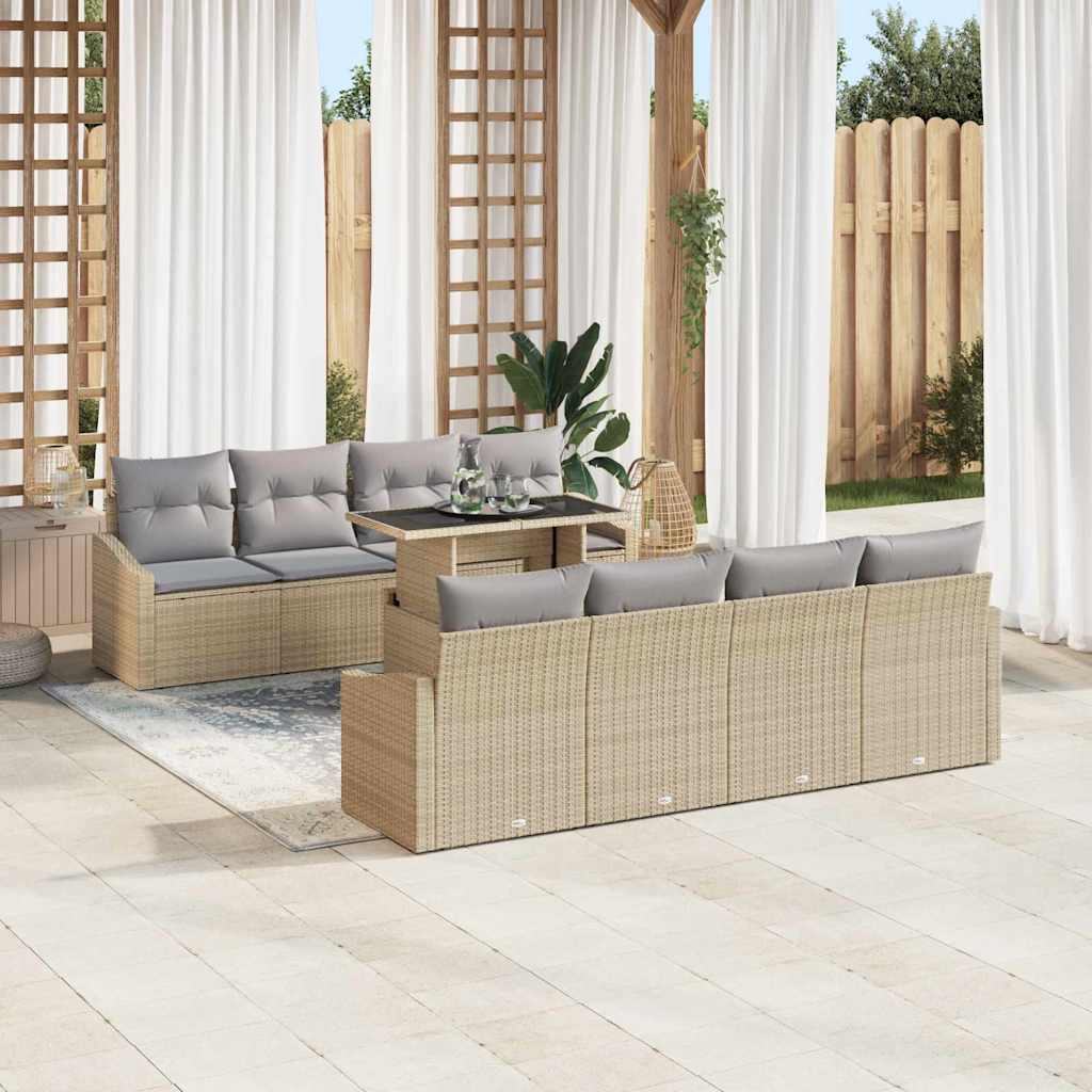 Tuin Sofa Set met kussen met opslag 9 pcs Beige poly rattan is nu te koop bij PeponiXL, paradijselijk wonen!