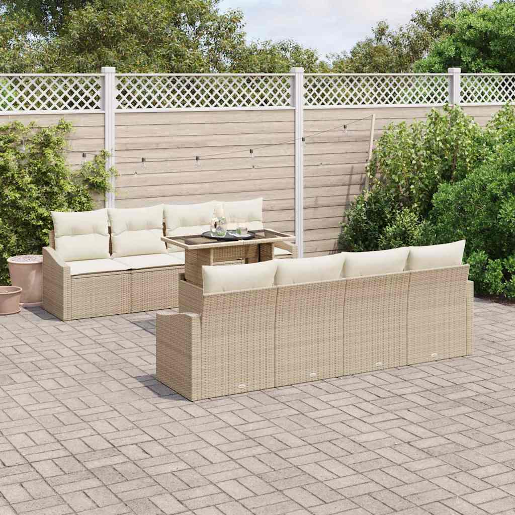 Tuin Sofa Set met kussen met opslag 9 pcs Beige poly rattan is nu te koop bij PeponiXL, paradijselijk wonen!