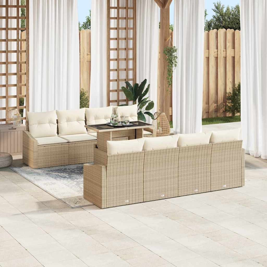 Tuin Sofa Set met kussen met opslag 9 pcs Beige poly rattan is nu te koop bij PeponiXL, paradijselijk wonen!