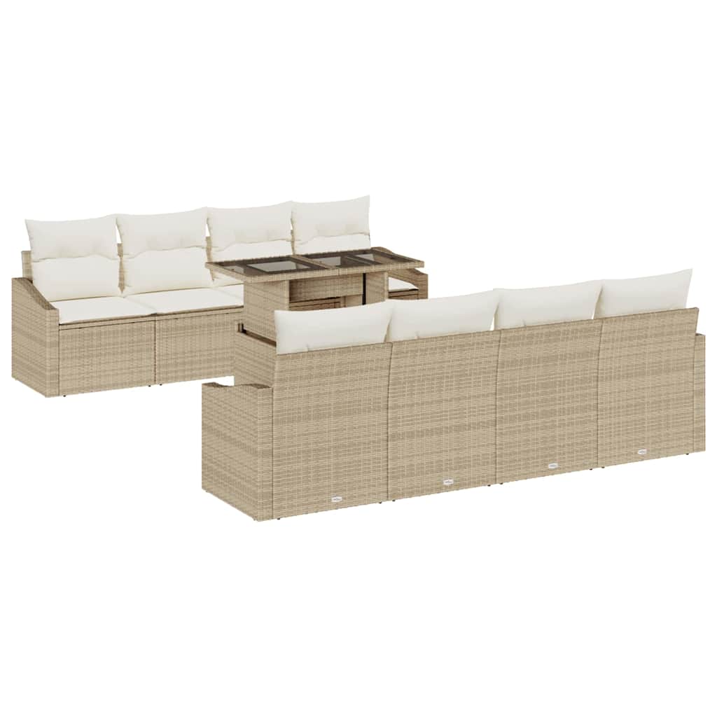 Tuin Sofa Set met kussen met opslag 9 pcs Beige poly rattan is nu te koop bij PeponiXL, paradijselijk wonen!