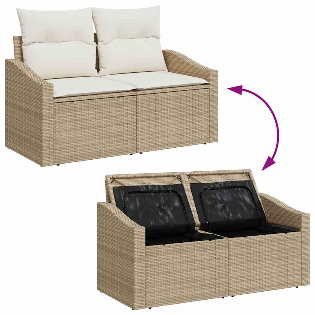 Tuin Sofa Set met kussen met opslag 9 pcs Beige poly rattan is nu te koop bij PeponiXL, paradijselijk wonen!