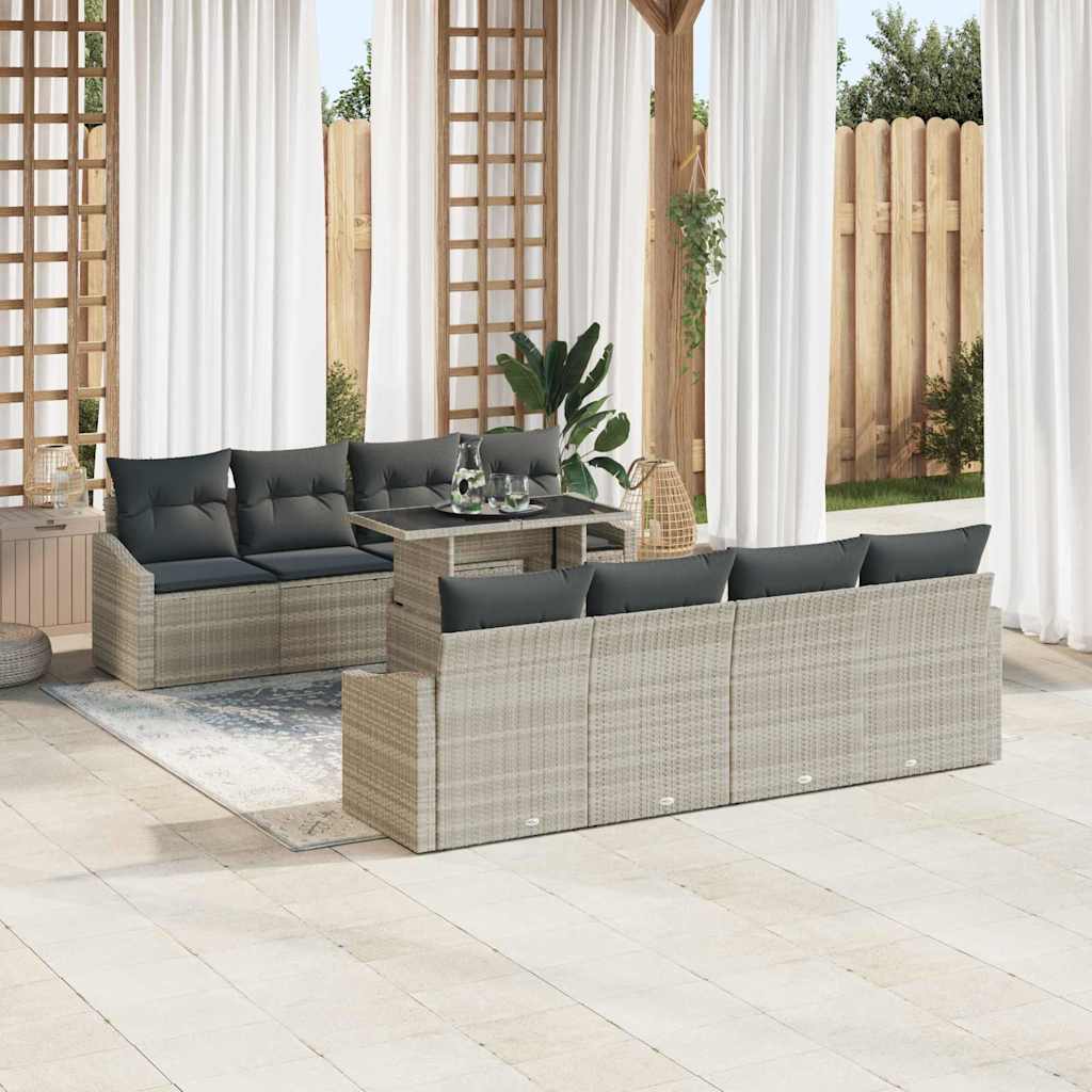 Tuin Sofa Set met kussen 9 pcs Lichtgrijs poly rattan is nu te koop bij PeponiXL, paradijselijk wonen!