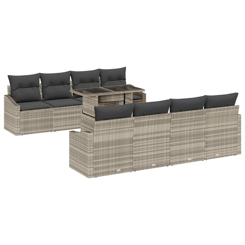 Tuin Sofa Set met kussen 9 pcs Lichtgrijs poly rattan is nu te koop bij PeponiXL, paradijselijk wonen!