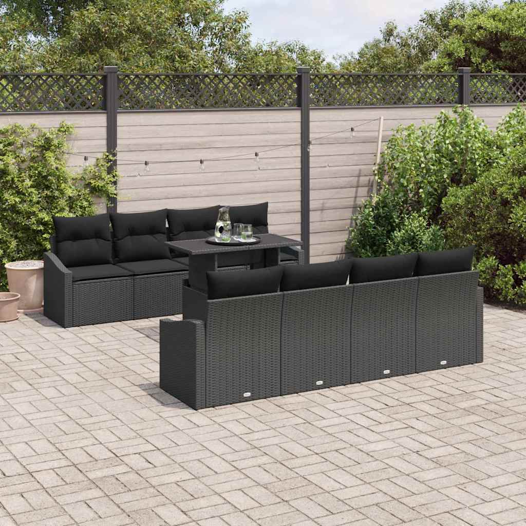 Tuin Sofa Set met kussen met opslag 9 pcs Zwart poly rattan is nu te koop bij PeponiXL, paradijselijk wonen!