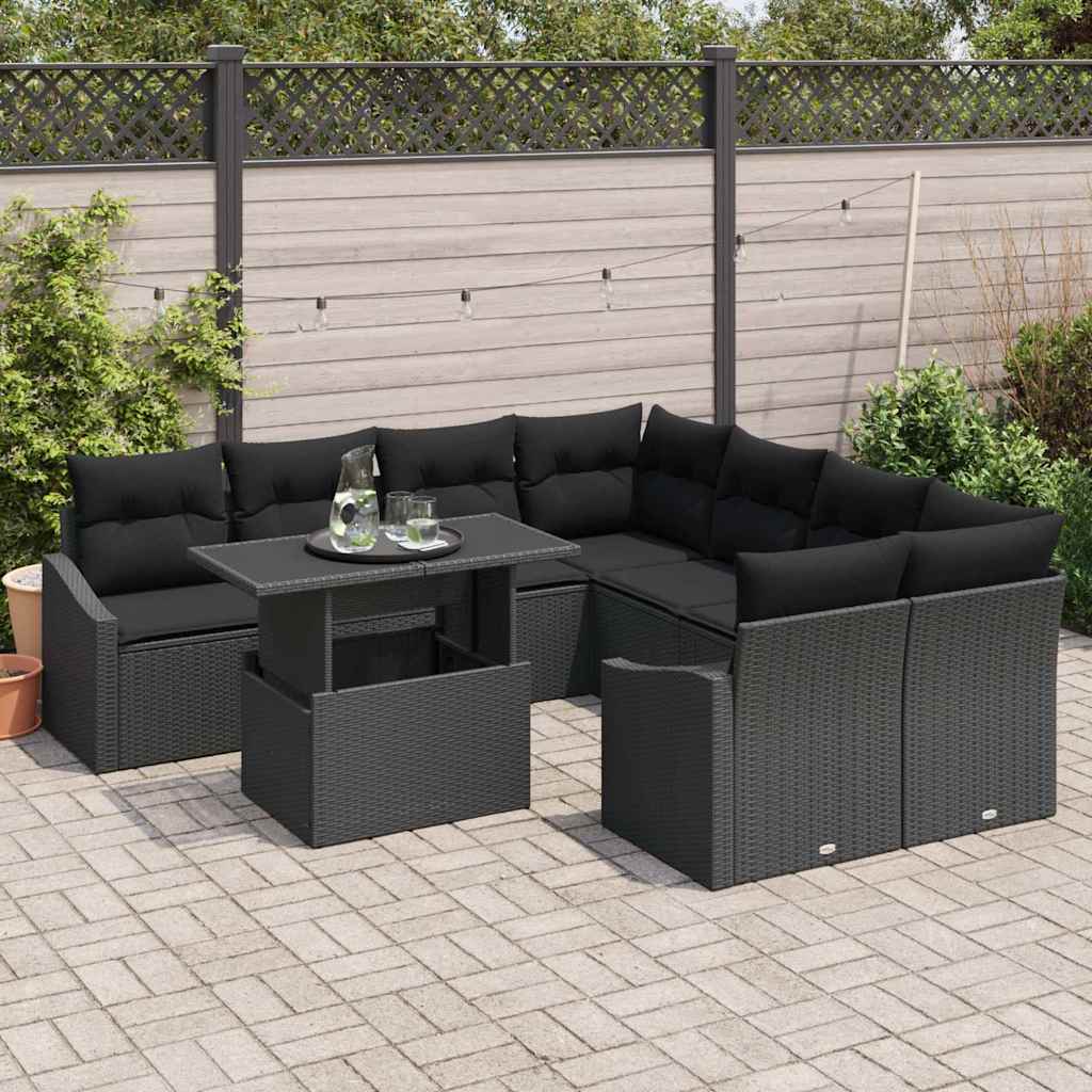 Tuin Sofa Set met opslag 9 pcs Zwart Poly riet is nu te koop bij PeponiXL, paradijselijk wonen!