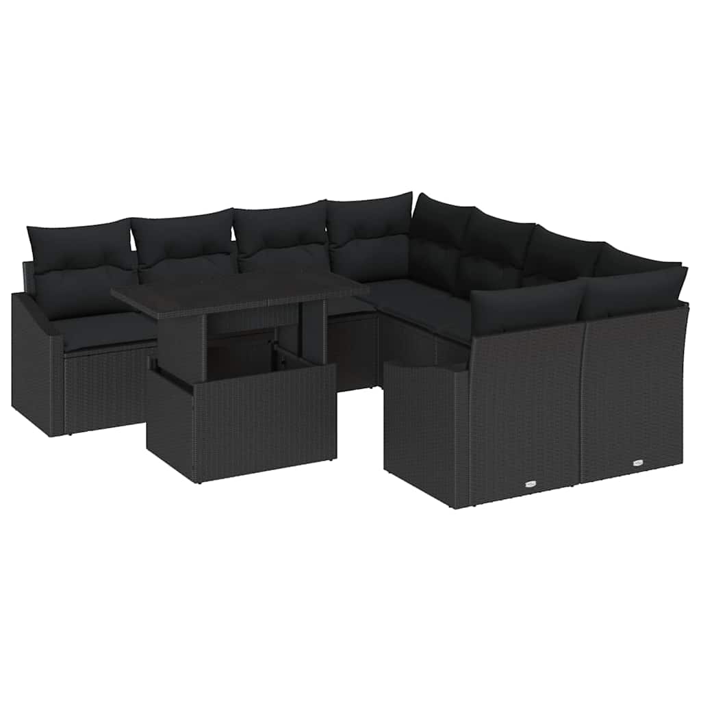 Tuin Sofa Set met opslag 9 pcs Zwart Poly riet is nu te koop bij PeponiXL, paradijselijk wonen!