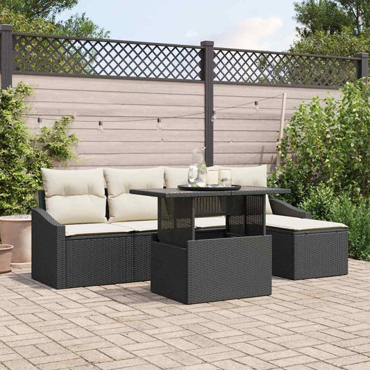 Tuin Sofa Set met kussen 6 pcs Zwart en Crème poly rattan is nu te koop bij PeponiXL, paradijselijk wonen!