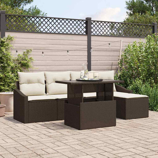 Tuin Sofa Set met kussen 6 pcs Bruin en Crème poly rattan is nu te koop bij PeponiXL, paradijselijk wonen!