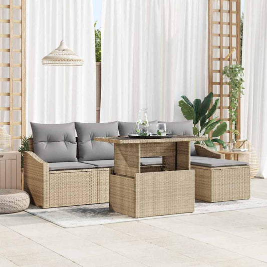 Tuin Sofa Set met kussen 6 pcs Beige en Licht Grijs poly rattan is nu te koop bij PeponiXL, paradijselijk wonen!