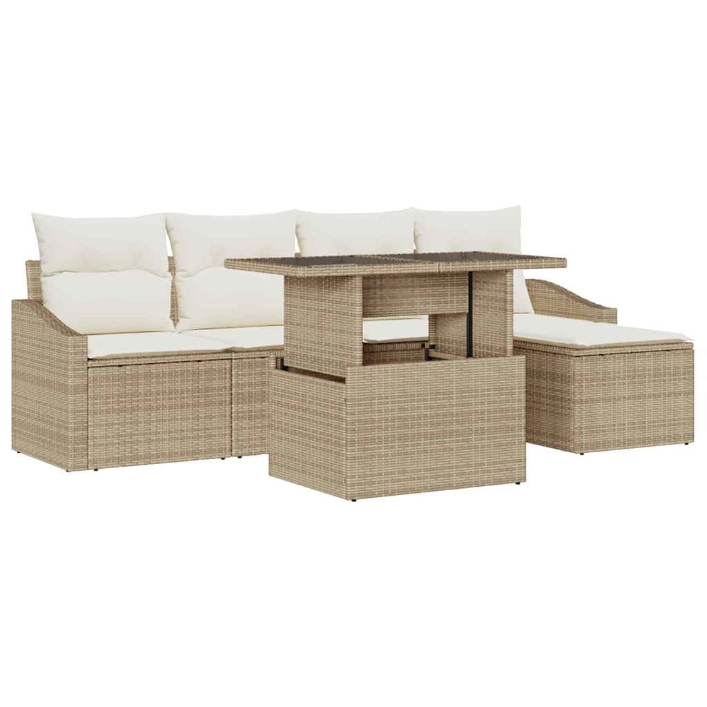 Tuin Sofa Set met kussen 6 pcs Beige en Crème poly rattan is nu te koop bij PeponiXL, paradijselijk wonen!