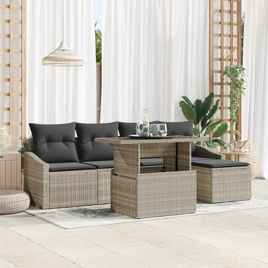Tuin Sofa Set 6 pcs Licht Grijs en Donker Grijs poly rattan is nu te koop bij PeponiXL, paradijselijk wonen!