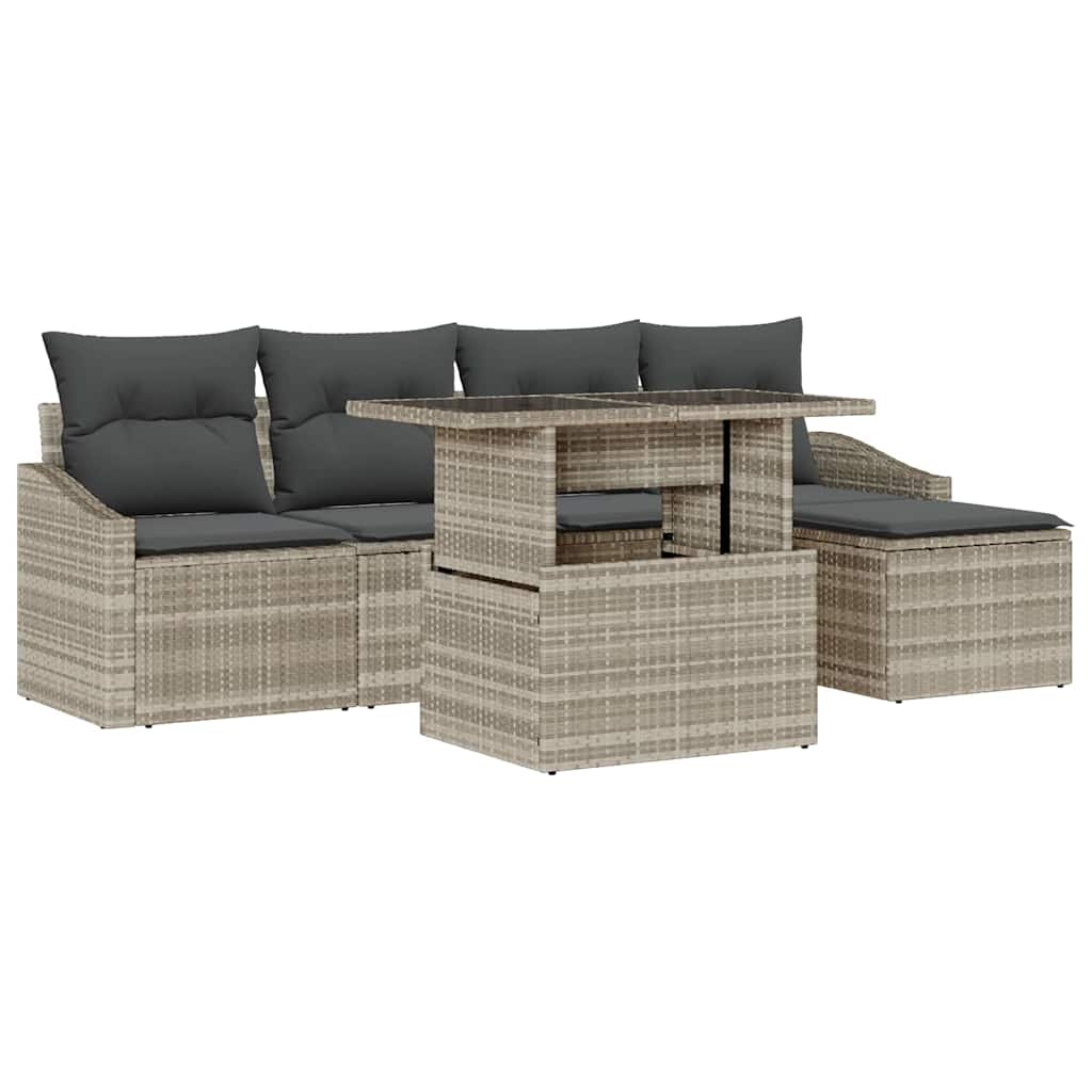 Tuin Sofa Set 6 pcs Licht Grijs en Donker Grijs poly rattan is nu te koop bij PeponiXL, paradijselijk wonen!