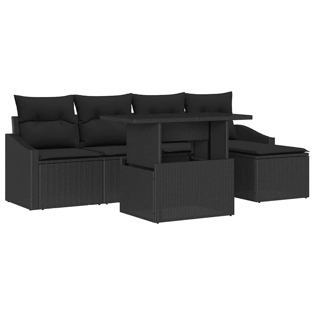 Tuin Sofa Set met kussen met opslag 6 pcs Zwart poly rattan is nu te koop bij PeponiXL, paradijselijk wonen!