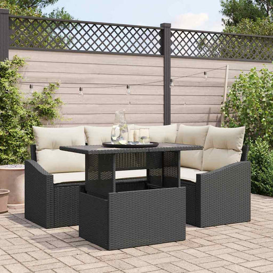 Tuin Sofa Set met kussen met opslag 5 pcs Zwart en Crème is nu te koop bij PeponiXL, paradijselijk wonen!