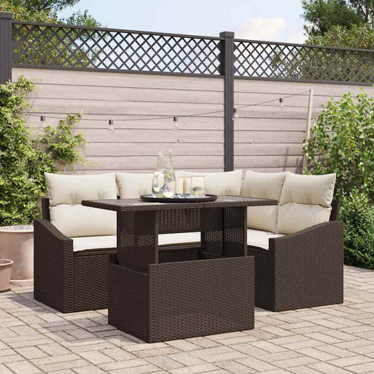 Tuin Sofa Set met kussen met opslag 5 pcs Bruin en Crème is nu te koop bij PeponiXL, paradijselijk wonen!