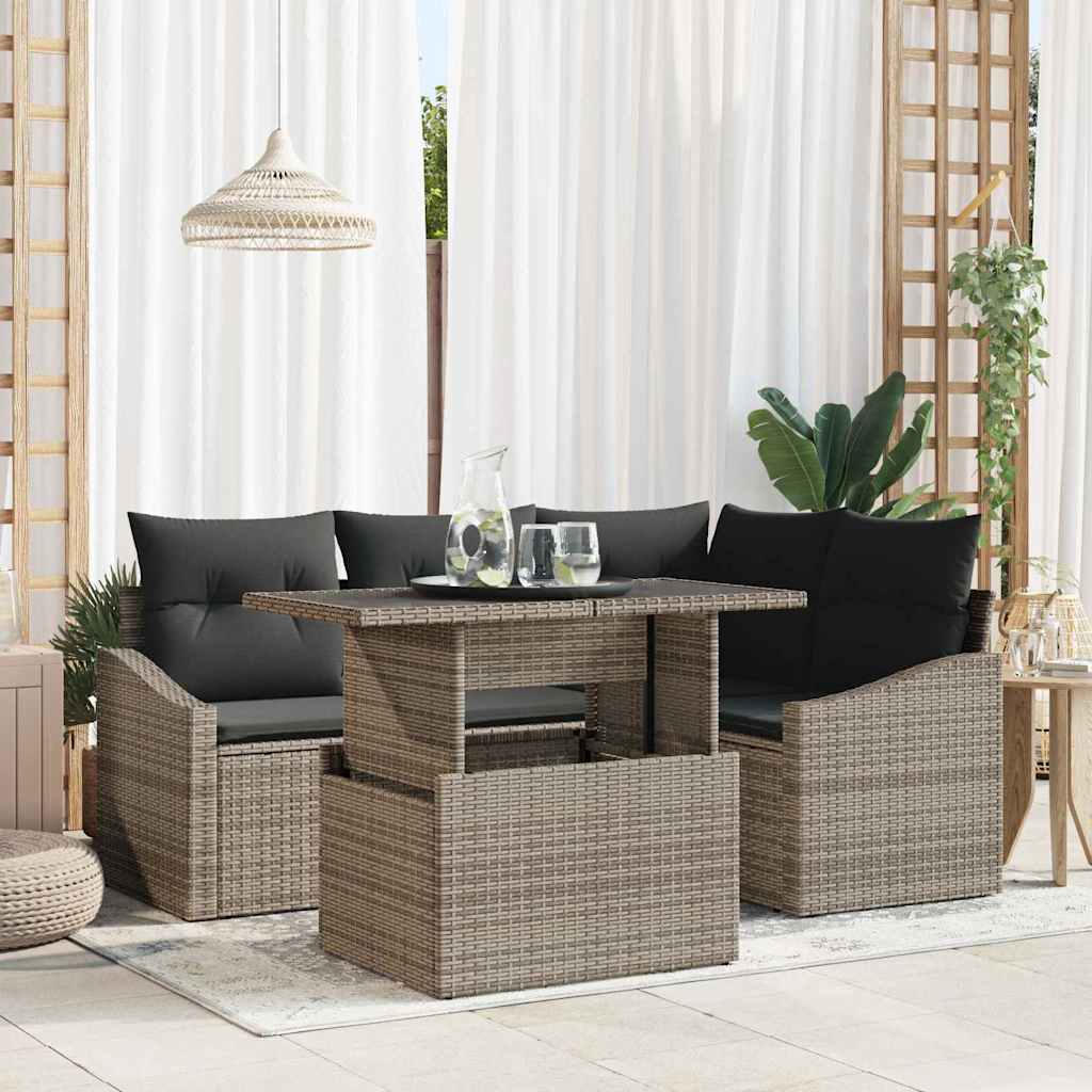 Tuin Sofa Set 5 pcs Grijs poly rattan & Gepoedercoat staal is nu te koop bij PeponiXL, paradijselijk wonen!