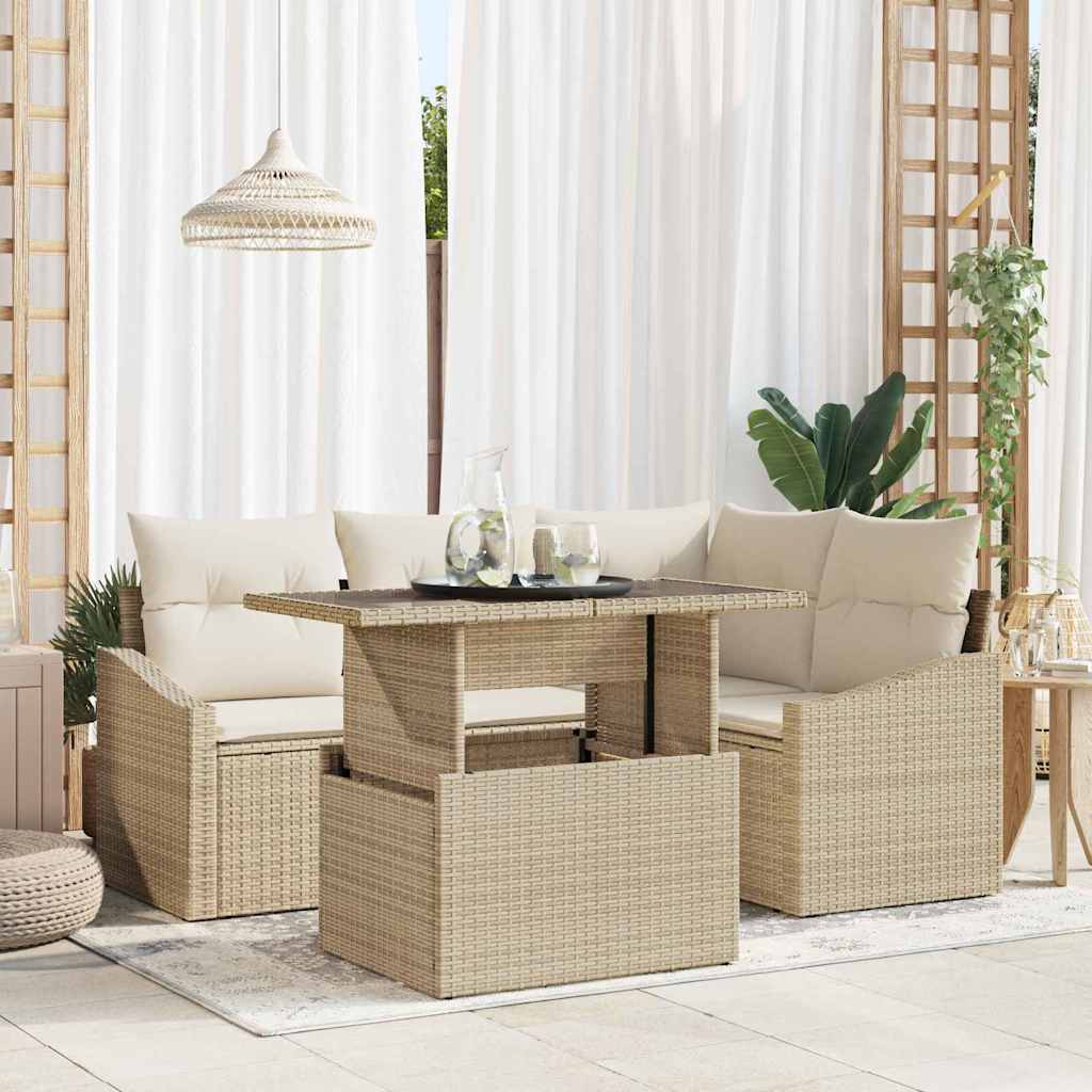 Tuin Sofa Set met kussen met opslag 5 pcs Beige en Crème is nu te koop bij PeponiXL, paradijselijk wonen!