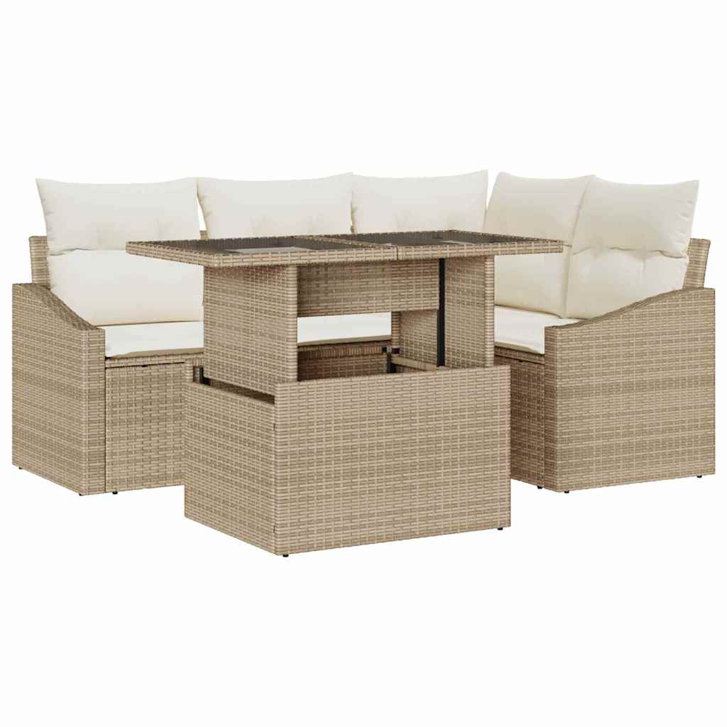 Tuin Sofa Set met kussen met opslag 5 pcs Beige en Crème is nu te koop bij PeponiXL, paradijselijk wonen!