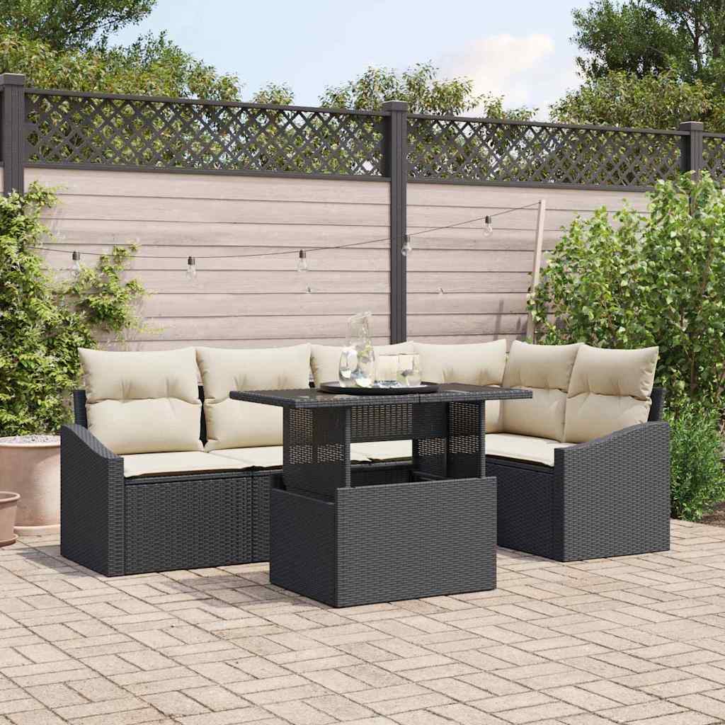Tuin Sofa Set met kussen met opslag 6 pcs Zwart en Crème is nu te koop bij PeponiXL, paradijselijk wonen!