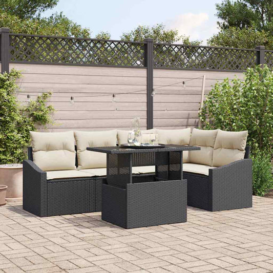 Tuin Sofa Set met kussen met opslag 6 pcs Zwart en Crème is nu te koop bij PeponiXL, paradijselijk wonen!