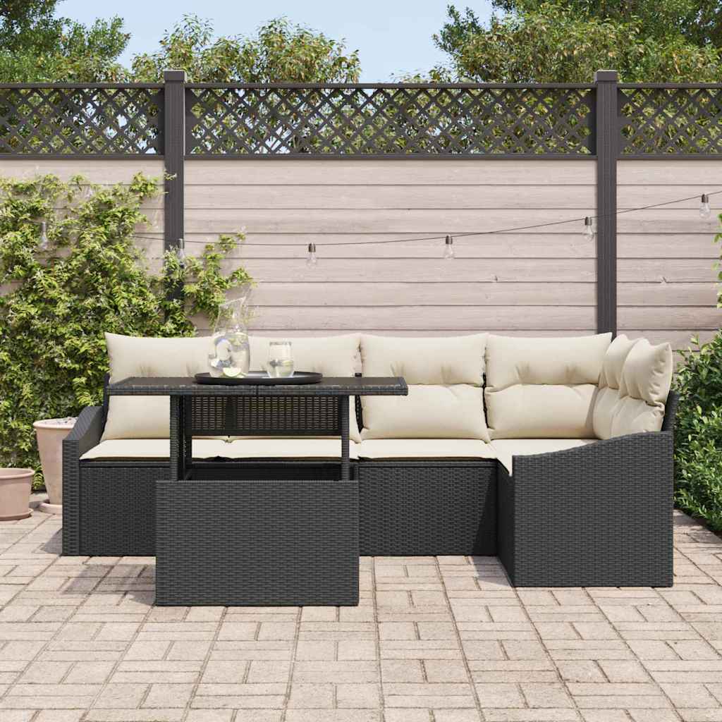Tuin Sofa Set met kussen met opslag 6 pcs Zwart en Crème is nu te koop bij PeponiXL, paradijselijk wonen!