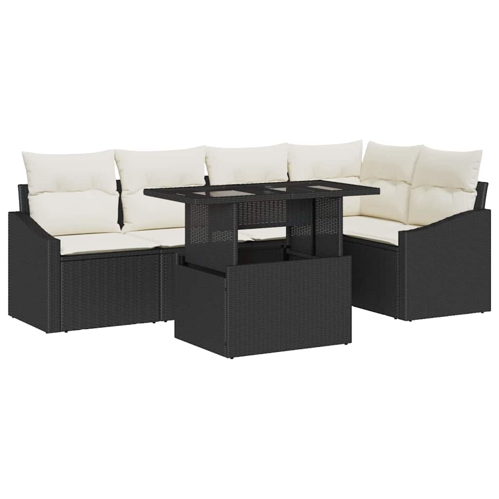 Tuin Sofa Set met kussen met opslag 6 pcs Zwart en Crème is nu te koop bij PeponiXL, paradijselijk wonen!