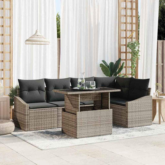 Tuin Sofa Set 6 pcs Grijs poly rattan & Gepoedercoat staal is nu te koop bij PeponiXL, paradijselijk wonen!