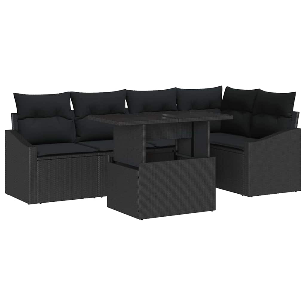Tuin Sofa Set 6 pcs Zwart poly rattan & Gepoedercoat staal is nu te koop bij PeponiXL, paradijselijk wonen!