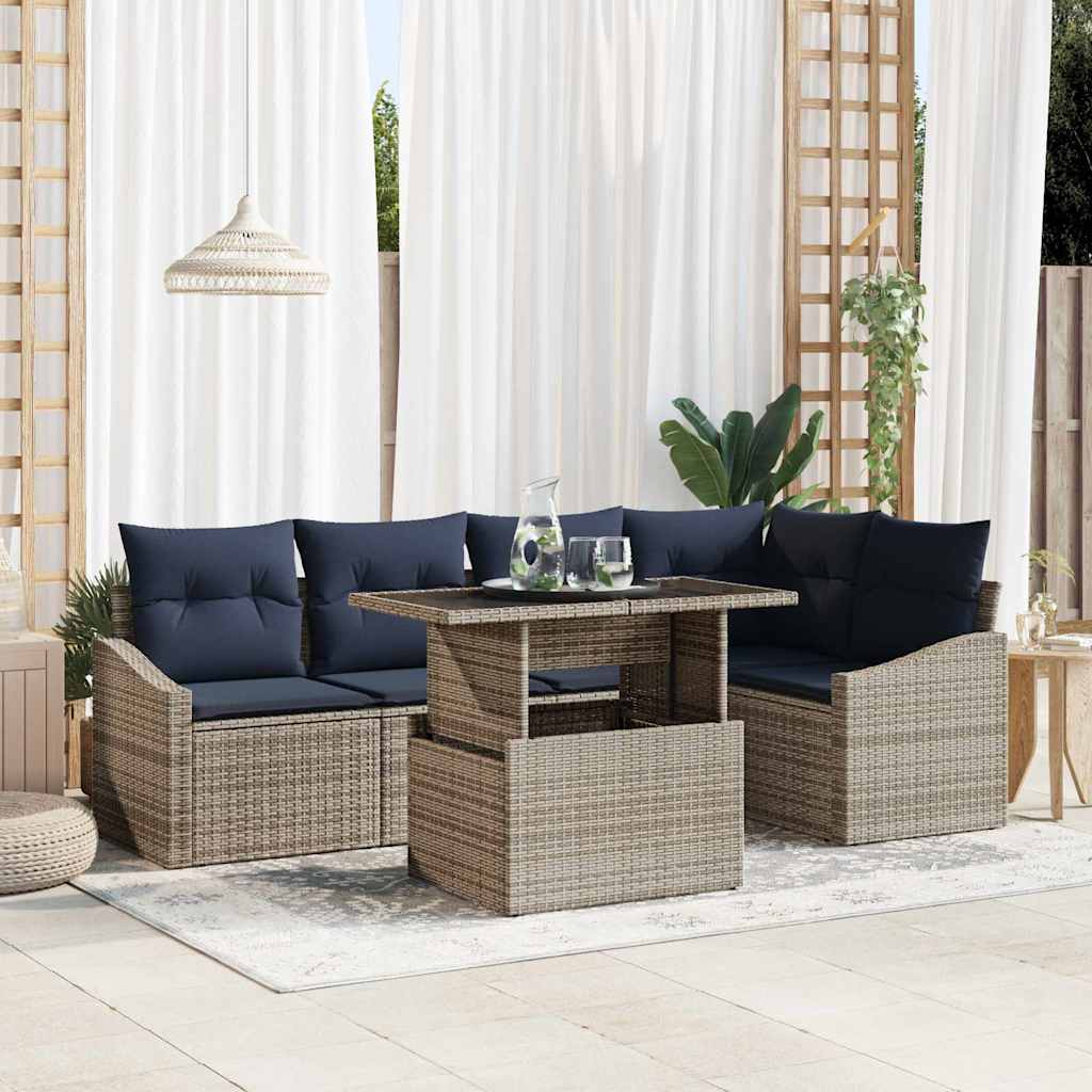 Tuin Sofa Set met kussen met opslag 6 pcs Grijs en Marineblauw is nu te koop bij PeponiXL, paradijselijk wonen!